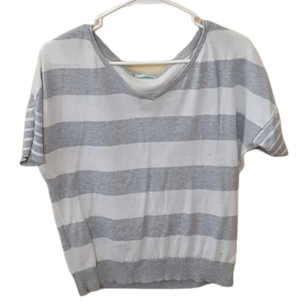 MAURICES Gray Stripe Over the shoulder Blouse - Picture 1 of 7